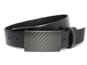 CF 2.0 Belt - Black full-grain leather with a black carbon fiber hooked buckle