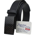 CF 2.0 Belt- Black full grain leather belt with a black carbon fiber hooked buckle, 3 year guarantee