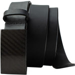 CF 2.0 Belt. Black genuine leather with black carbon fiber hooked buckle, nickel-free/hypoallergenic