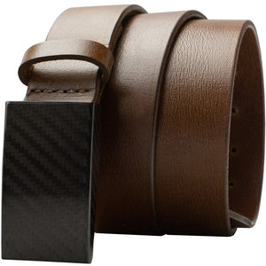 CF 2.0 Brown Belt Brown genuine leather belt with a black carbon fiber hooked belt, nickel free