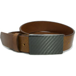 CF 2.0 Brown Belt, Brown full grain leather belt with a black hook buckle, made in the USA