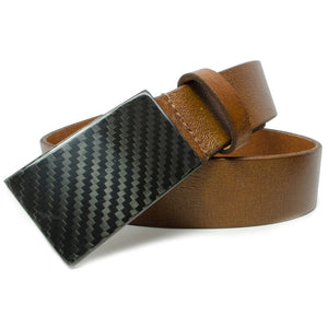 CF 2.0 Brown Belt, Brown genuine leather belt with a black carbon fiber hook buckle, work belt