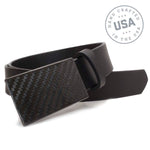 CF 2.0 Belt -  Black genuine leather belt with black carbon fiber hooked buckle, made in the USA