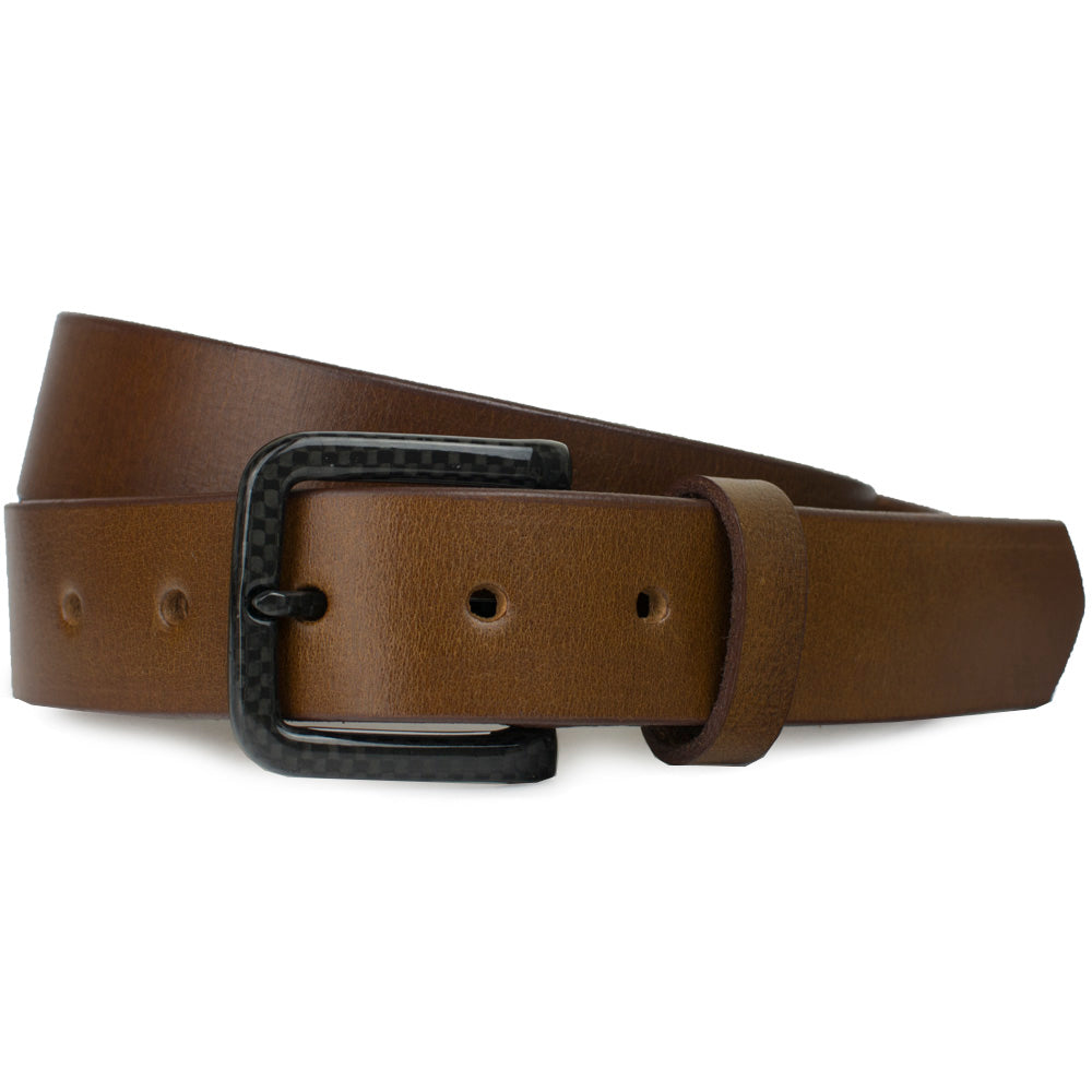 The Specialist Brown Belt, Brown genuine leather belt with a carbon fiber pin buckle, work belt 