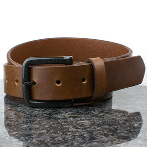 The Specialist Brown Belt, Brown genuine leather belt stitched with a carbon fiber pin buckle