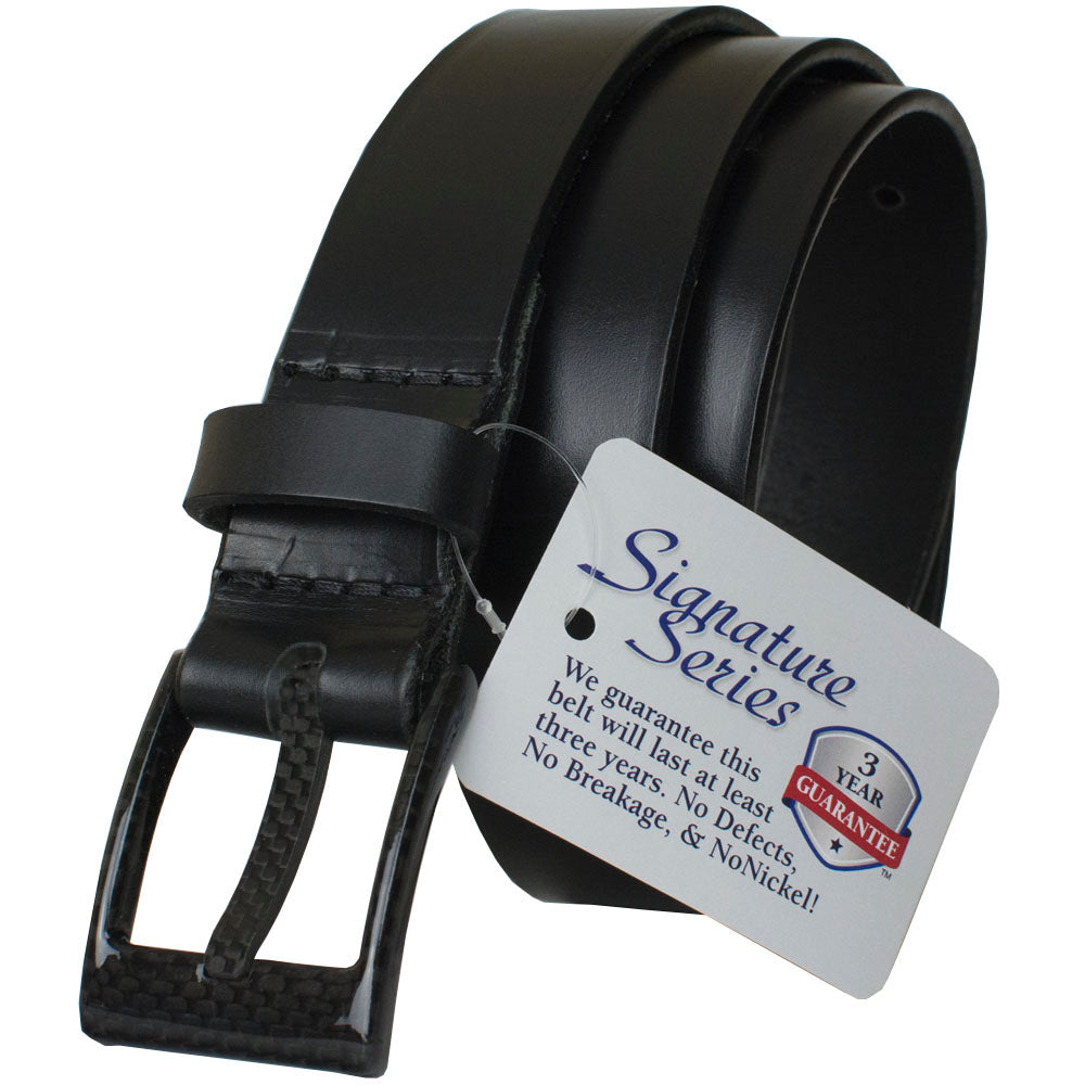 The Classified Black Leather Belt, Black leather belt & black carbon fiber buckle, 3 year guarantee