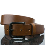 The Specialist Brown Belt by Nickel Smart - black carbon fiber pin buckle, medium brown leather